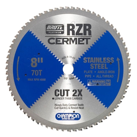Brute Platinum 8in Brute RZR Cermet Tipped Circular Saw Blades for Stainless Steel, 70 Teeth, 5/8in Arbor CHA RZR-8-70-ST